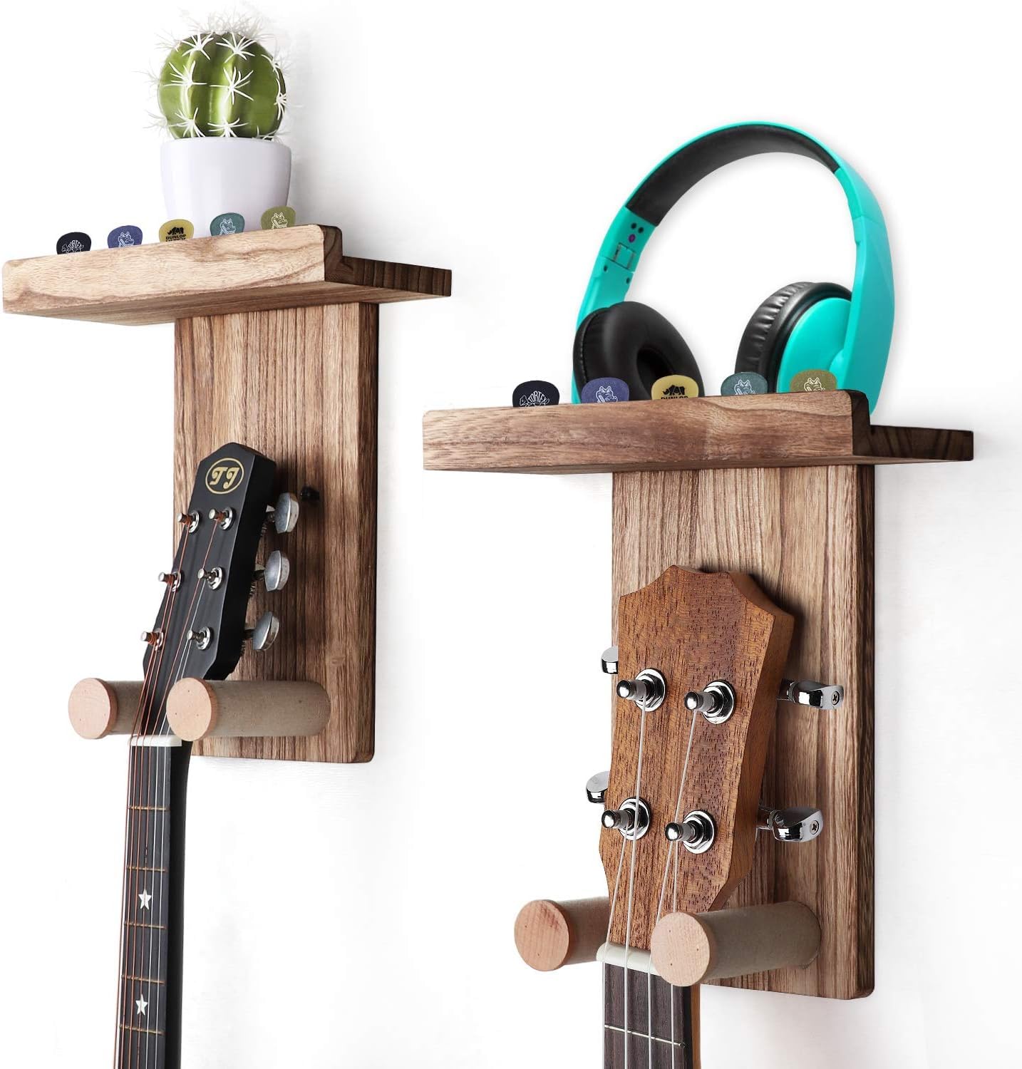 

VINAEMO Guitar Hanger, Wall-Mounted Guitar Stand with Pick Holder, Easy Installation, Multi-Purpose Wooden Acoustic Guitar Stand, Fits Acoustic