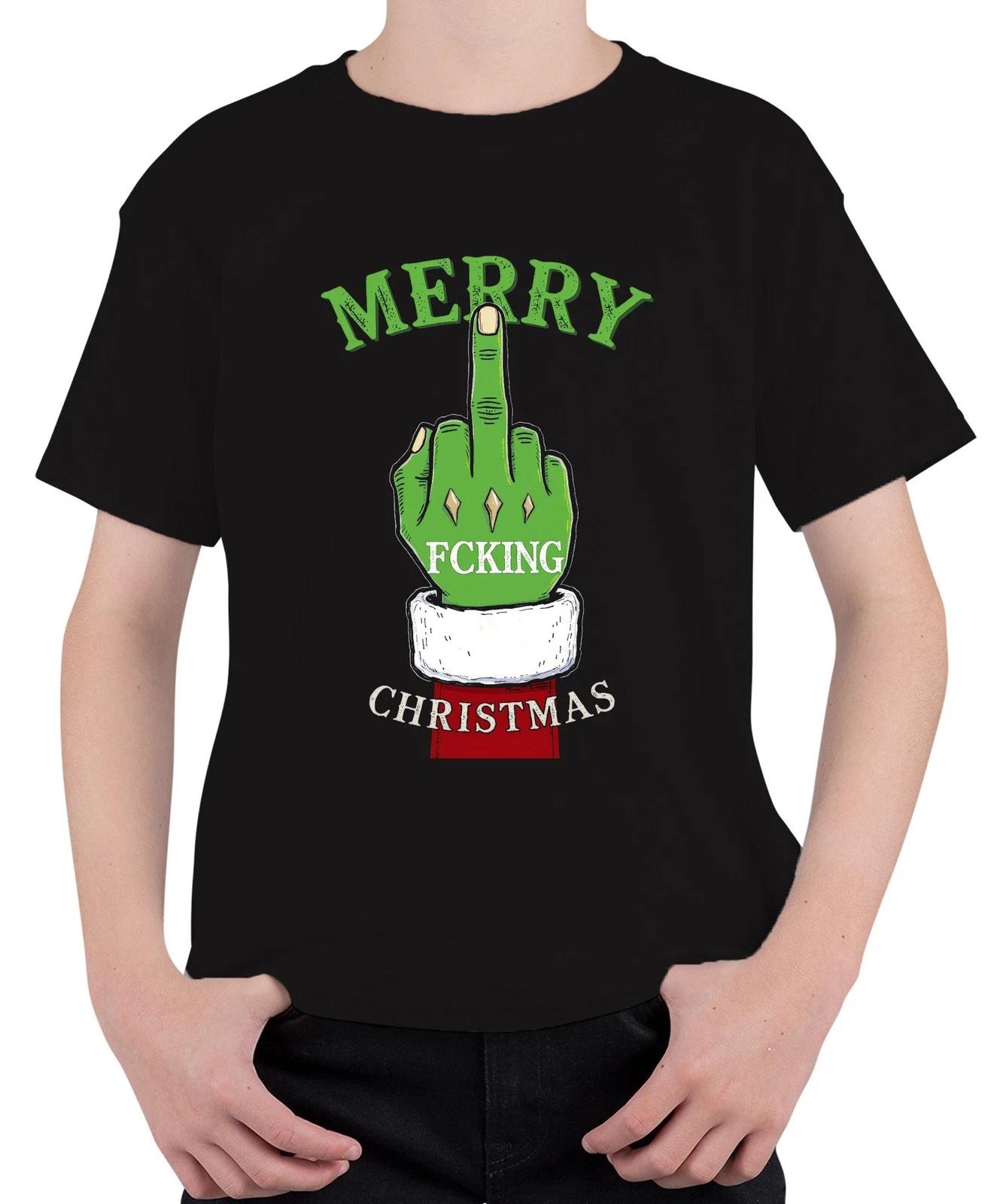 Merry Fcking Christmas Grinch Mittelfinger frech lustig böse Unisex Kinder T-Shi XXXL