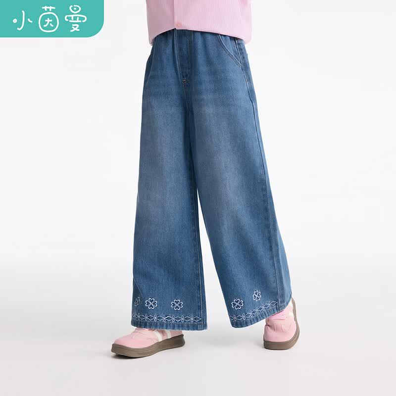 Xiaoyiman Girls Embroidered Loose Wide-Leg Jeans 120
