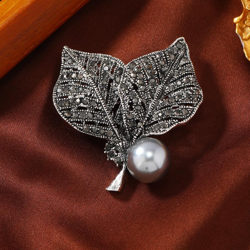 

Rhinestone Gun Black Flower Brooches For Women Unisex Pearl Plant Pins Office Party Friend Gifts Palace Style Gorgeous Brooch A2