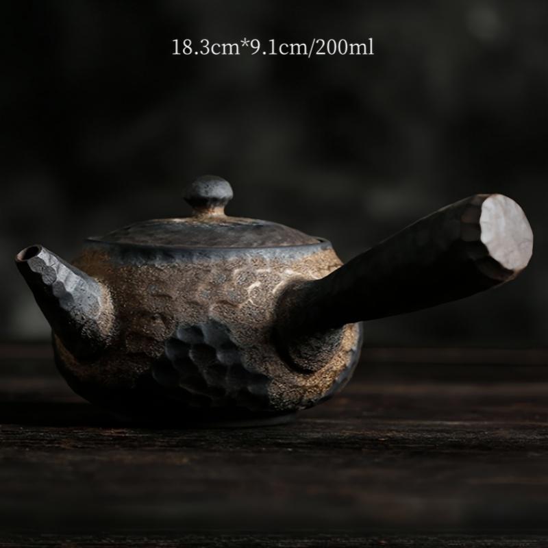 

Rough Pottery Side Handle Teapot Handmade Hammer Patterned Teapot Gilded Iron Glaze Retro Kungfu Tea Pot Tea Ceremony