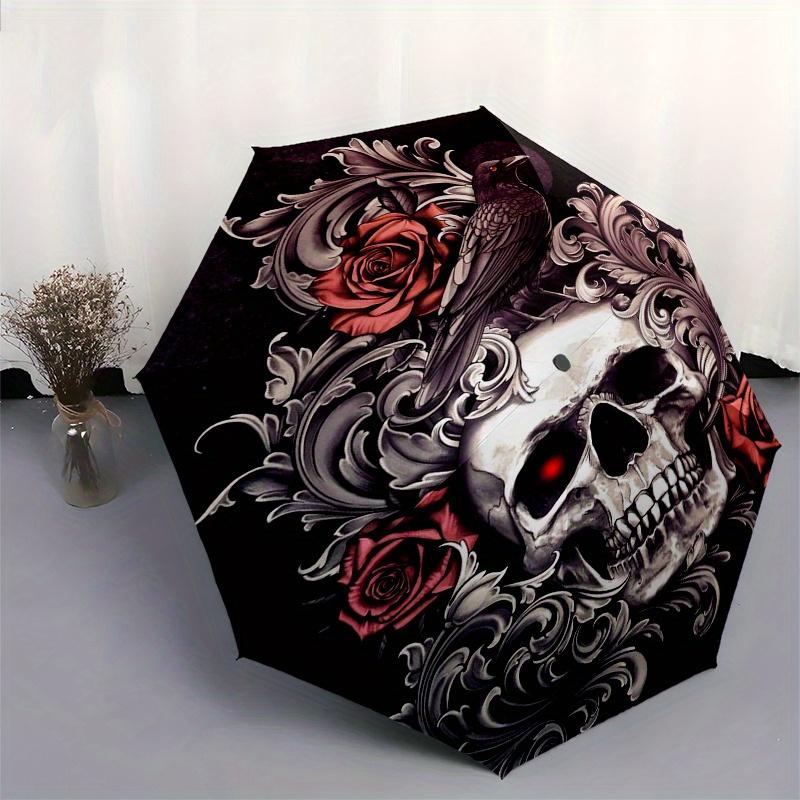 Raven & Roses: Gothic Skull Art PrintUmbrella, Portable 3-Fold Umbrella for Men & Women,Christmas Gift ES287