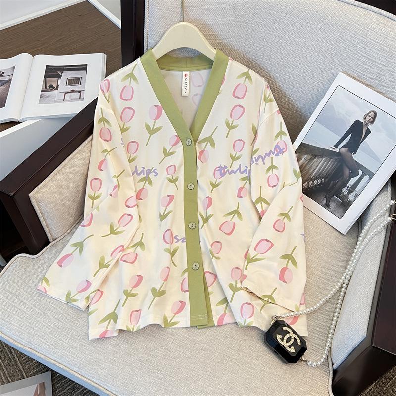 2026 Women's Milk Silk Pajamas Set: V-Neck Cardigan, Long Sleeve, Long Pants, Thin Polka Dot Print for Spring and Autumn