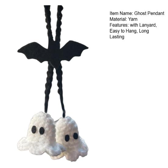 1 Pair Cartoon Ghost Pendant Crochet Car Mirror Hanging Accessories