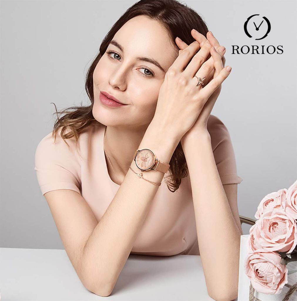 RORIOS Fashion Analog Quartz Watch with Popular Honeybee Stainless Steel Mesh Perfect for and Includes Instructions in Japanese and and a Warranty