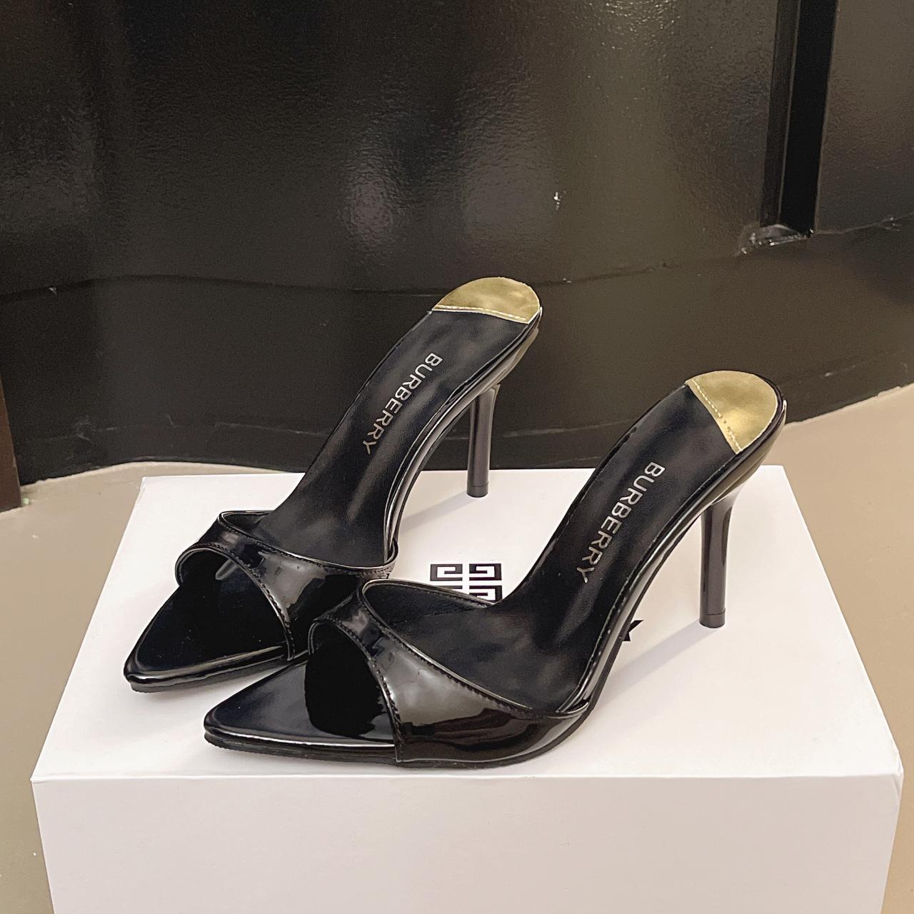 

Sexy PU Shallow Slim High Heels Sandal Women s Pointed Open Toe Outdoor Solid Color Anti Slip Sandals Slippers Mules 42 чёрный