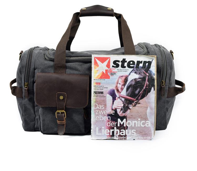Borsa da Viaggio da Uomo in Tela e Pelle Crazy Horse - Grande Capacità Borsa da Viaggio con Cerniera Retrò
