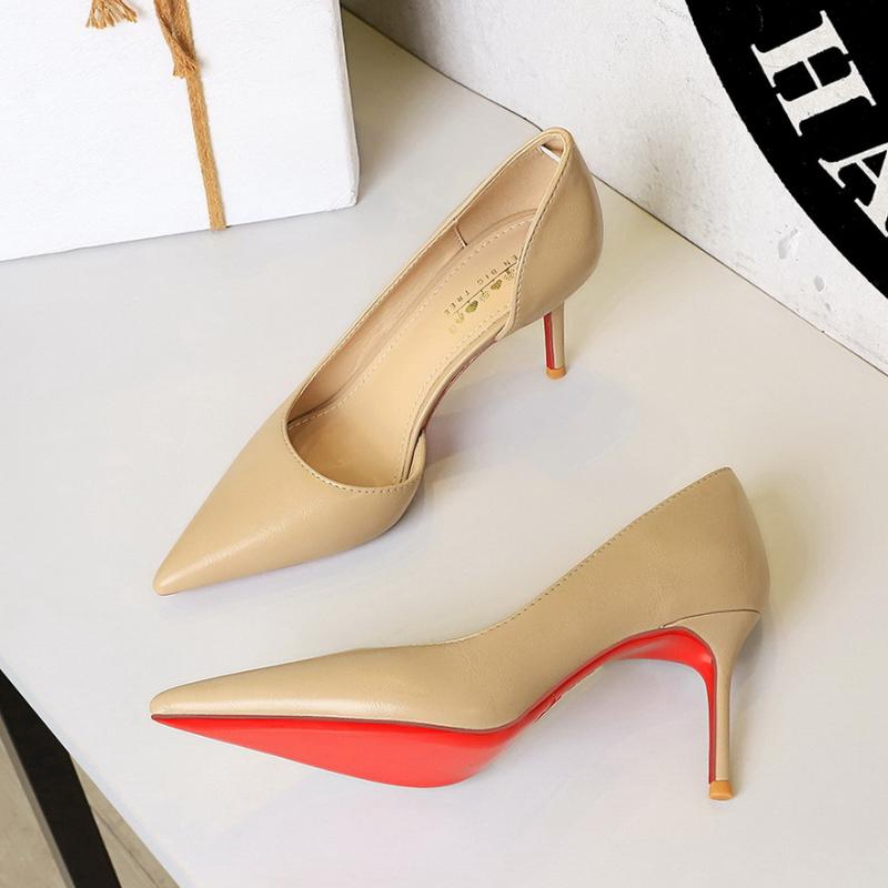 Korean Style Pointed Toe Slim Heels With Shallow Mouth Side Hollow Office High Heels For Pedicures And One Foot For High Heels