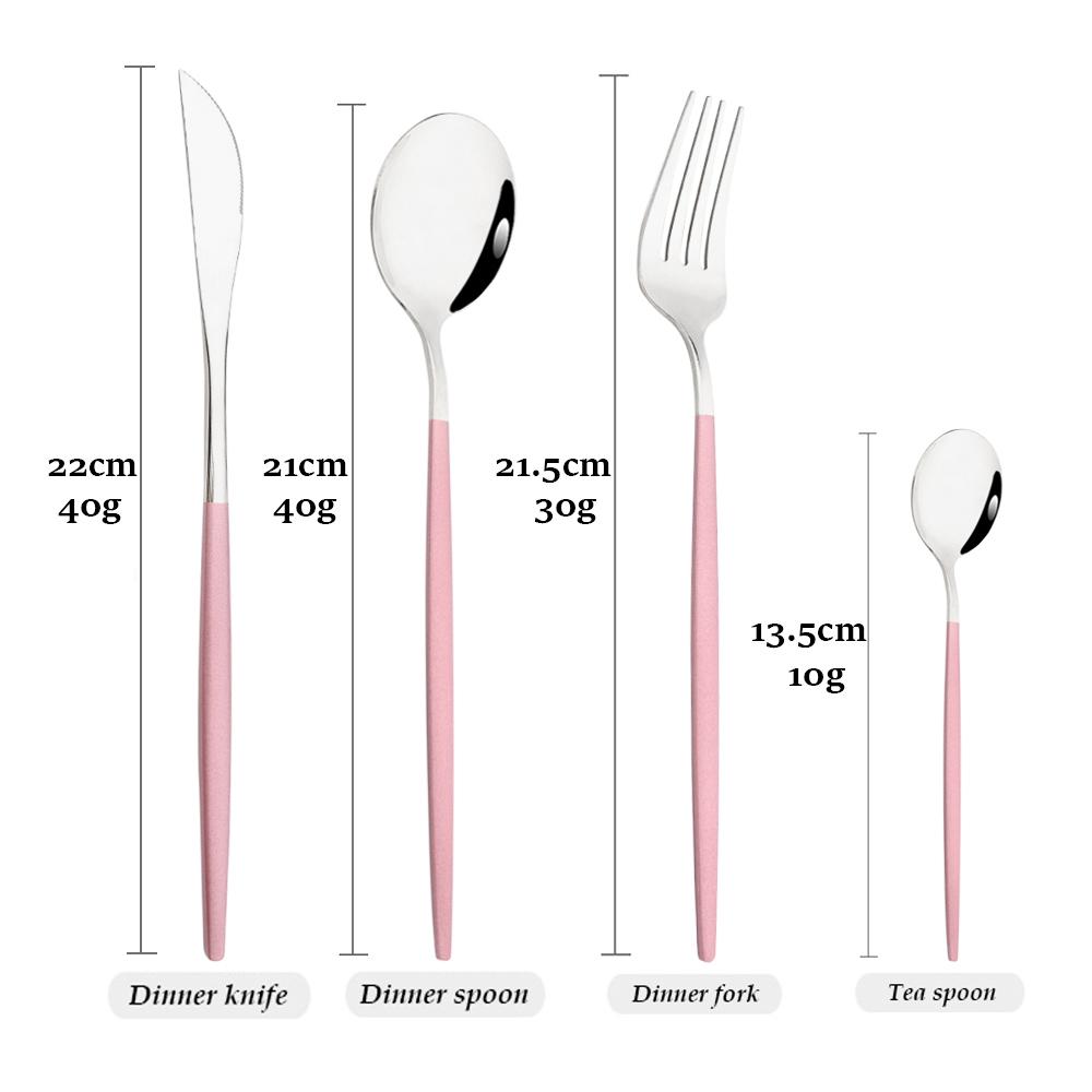 Drmfiy Pink Silver Stainless Steel Dinnerware Set Fork Knife Soup Ice Spoon Cutlery Set Western Flatware Kitchen Silverware Set