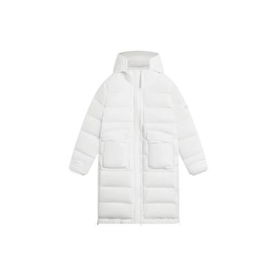 Li Ning Fitness Series Solid Color Storage Pocket Detail Mid-Length Hooded Down Jacket Women Outerwear White AYMS034-1