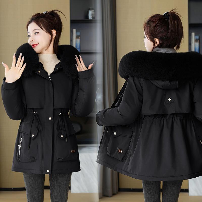 

Женская зимняя модная бархатная куртка с капюшоном и меховым воротником, теплая XS чёрный