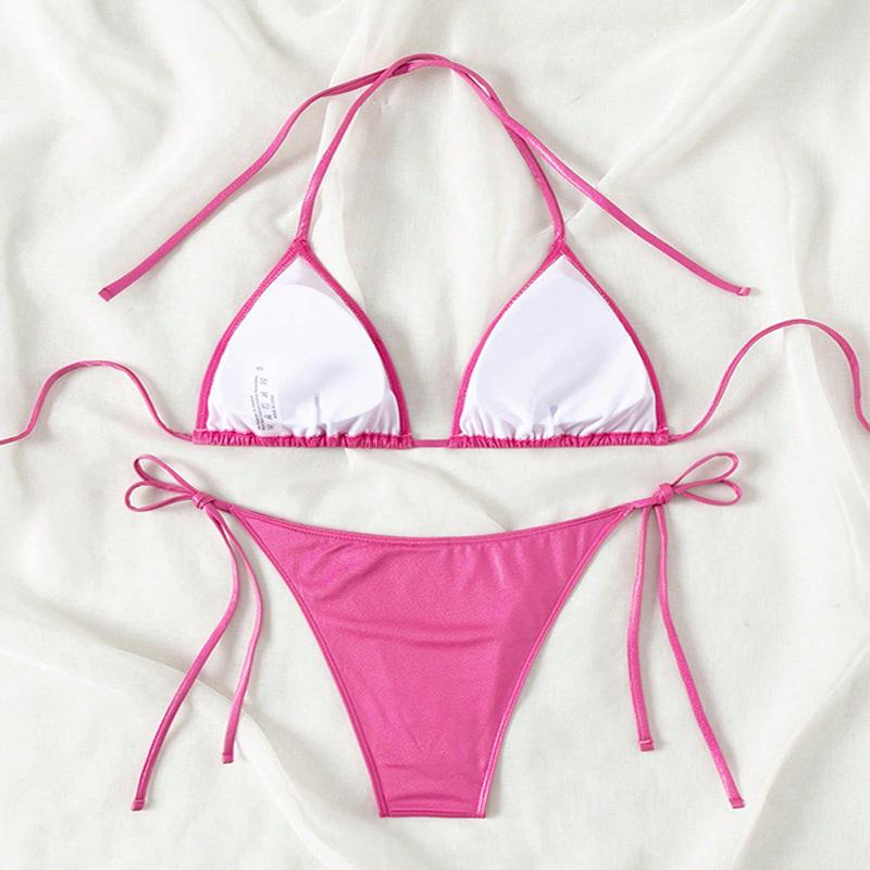 2025 European & American Solid Lace-Up Beach Bikini Swimsuit for Women