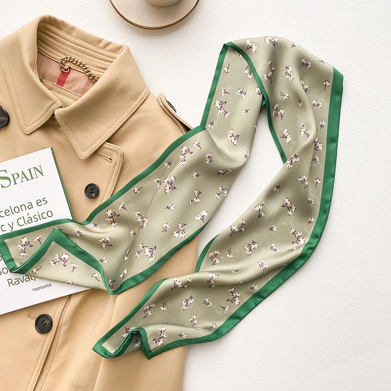 

Зелений довгий штучний шовковий шарф із поясом для волосся з сорочкою для офісної жінки зелений/сірий