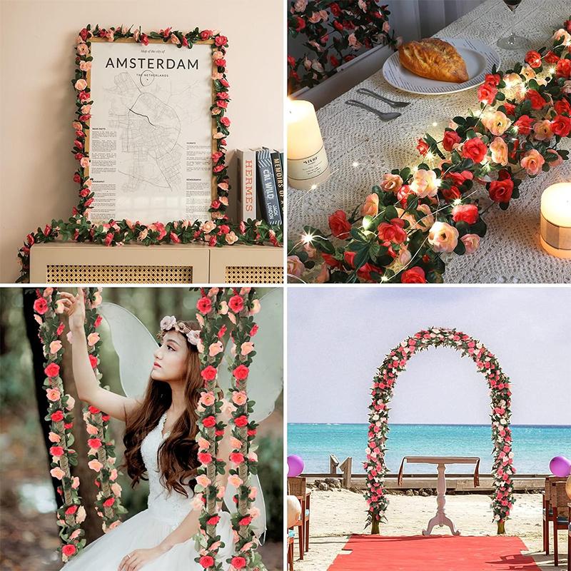 Pink Artificial Sakura Flower Vine LED String Lights Wedding Decoration Garden Arch Hanging Party Home Room Decor Flower Garland
