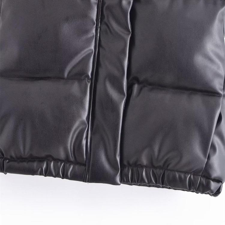 Women Winter Short Coat Cotton Imitation Leather Vest Pure Color Autumn Fashion Outerwear