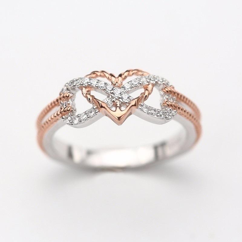 Micro-inlaid Zircon Women's Ring Heart Eternity Gift Rings for Lovers Wedding Jewelry Fashionable Through-pattern Love Ring