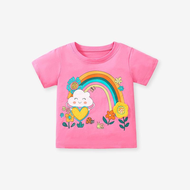 

Летняя новая футболка с короткими рукавами для девочек из чистого хлопка с рисунком, детская футболка из чистого хлопка 140cm