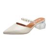 Fashion 2025 New Crystals Mules Outside Shoes  White Transparent Women's Slippers and Ladies Sandals Heeled Pointed Toe  Job Slides