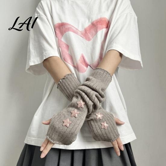 Dunkle Gothic Mode Handschuhe Sternenstrick Armstulpen Fingerlos für Damen Mädchen Lolita Alltag Ärmel Stil Gestreift Häkeln Cosplay Kostüm