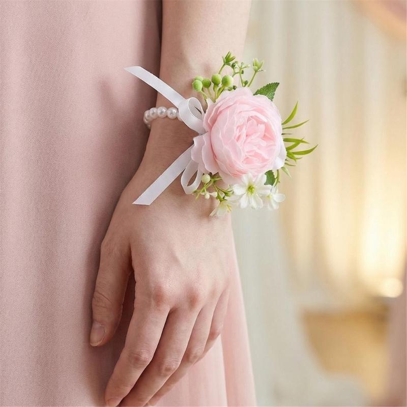 Simulated Rose Wrist Corsage Artificial Rose Wedding Boutonniere for Groom Bridesmaid Wedding Bridal Showers Proms