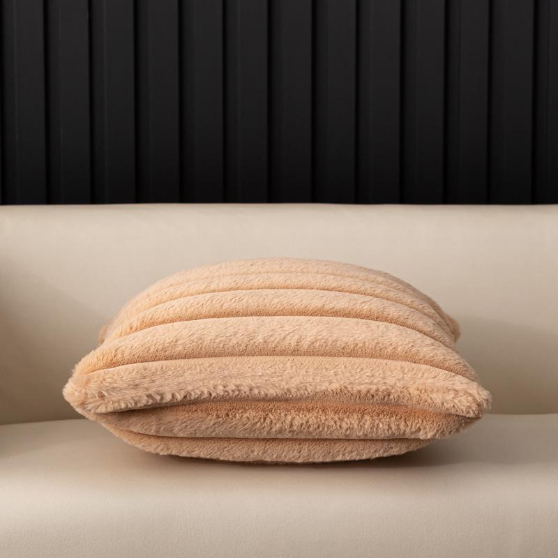 Imitation Rabbit Fur Vertical Stripe Throw Pillow Cover - Solid Color, Home/Bedroom Sofa Cushion Waist Pillow Cover