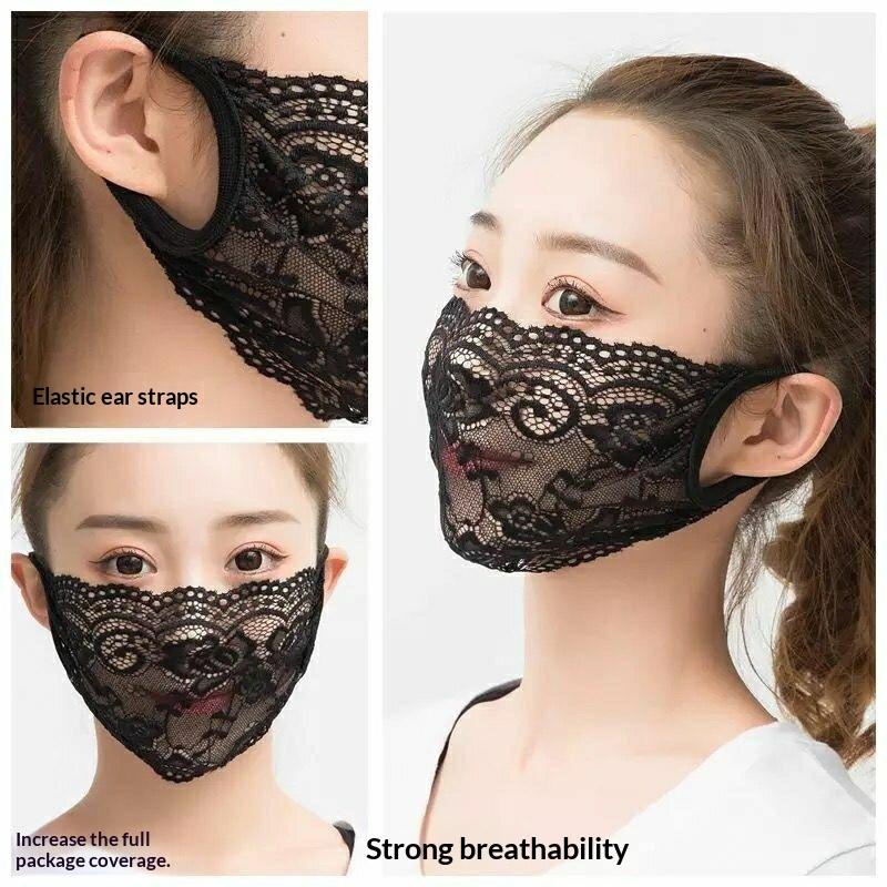 Lace Anti-Uv Sunscreen Mask Breathable Ear Cord Face Cover Scarf Hanging Ear Dust-Proof Scarves Mask Summer Dust-Proof Veil