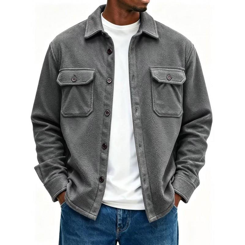 2026 Mens Fall Winter Jacket Relaxed Fit Turn-Down Collar Dual Pockets American Style Casual Outerwear