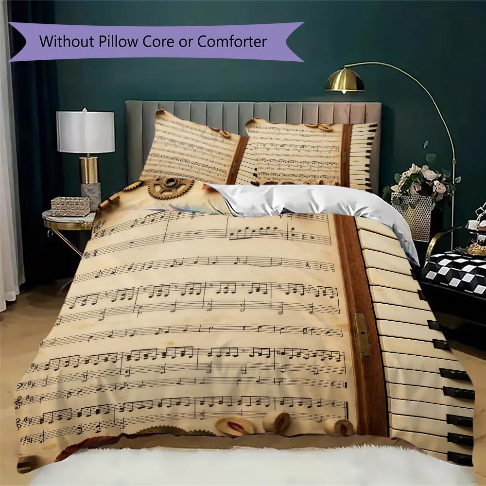 Vintage Sheet Music Pattern Bedding Uilt Set Uilt Cover Pillowcase Home Decoration Birthday Gift (1 * Duvet Cover + 2 * Pillowcase Without Core)