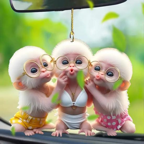 Car Pendant Cartoon Pouting Monkey Charm Acrylic Pendant Lightweight 2D Backpack Auto Accessory Car Decoration