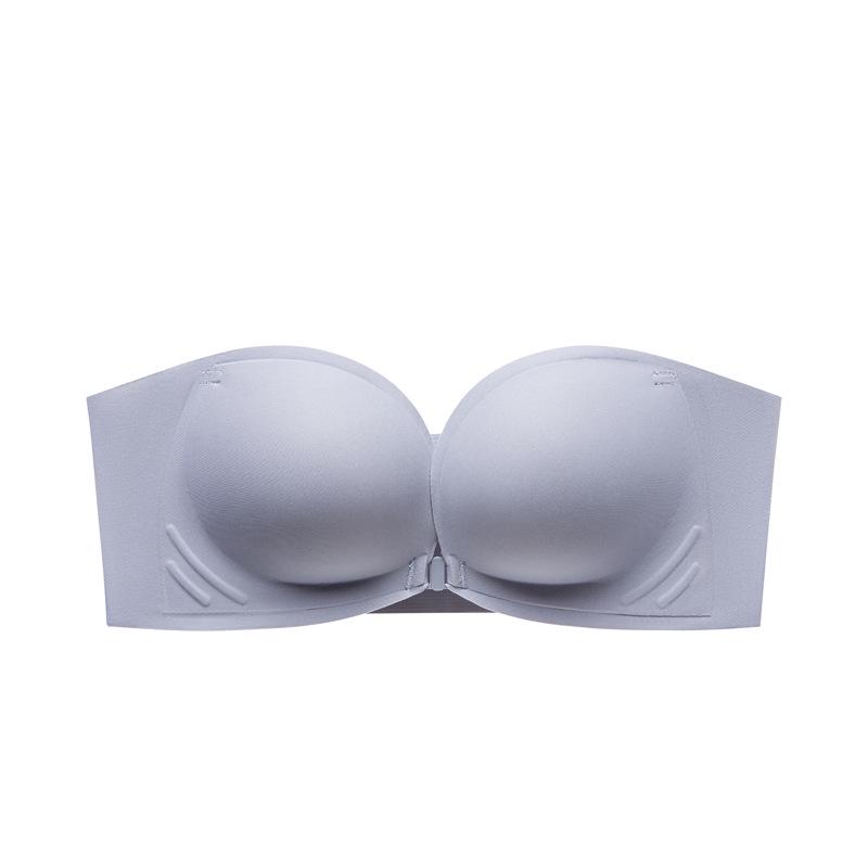 Front-Buckle Strapless Push-Up Bra for Small Breasts with Anti-Slip Pasties and Invisible Support