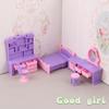 New 6Pcs/Set 1/12 Dollhouse Miniature Desk Chair Dressing Table Bedside Table Bed Furniture Model Decor Toy Doll House Accessor