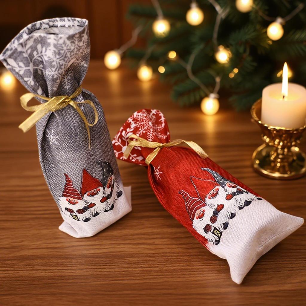 Vánoční obal na láhev šampaňského a červeného vína 2020 s potiskem lesa - Stolní dekorace