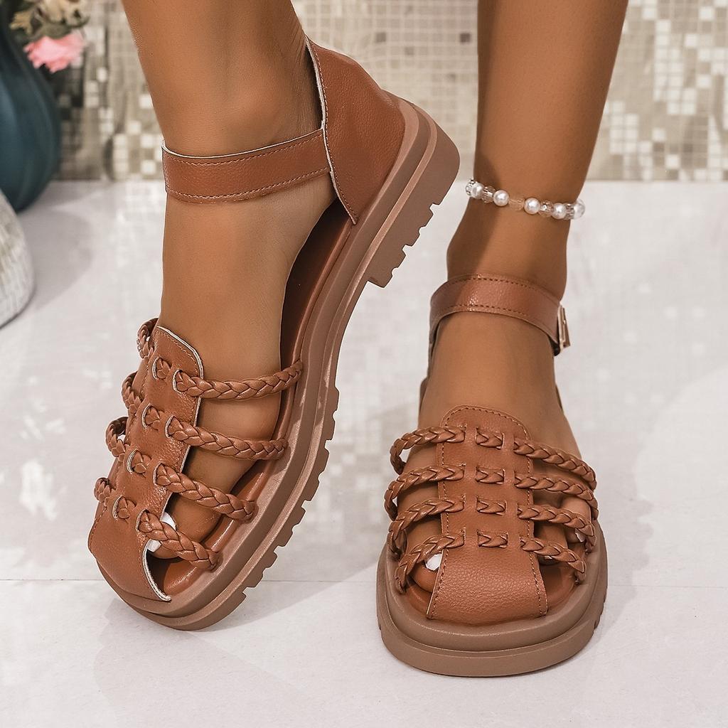 Reclaimed Shoe - Vintage Women's Shoes - Chunky Heel Sandals - Flat Round-toe Shoes