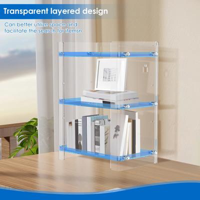 3 Tier Display Rack Desktop Multipurpose Transparent Adjustable Storage Shelf for for CD Media Cosmetics Doll Models Organizer