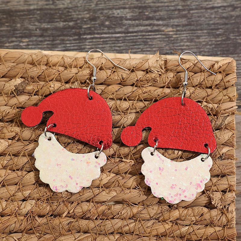 Vintage Santa Claus White Beard Christmas Hat Earrings
