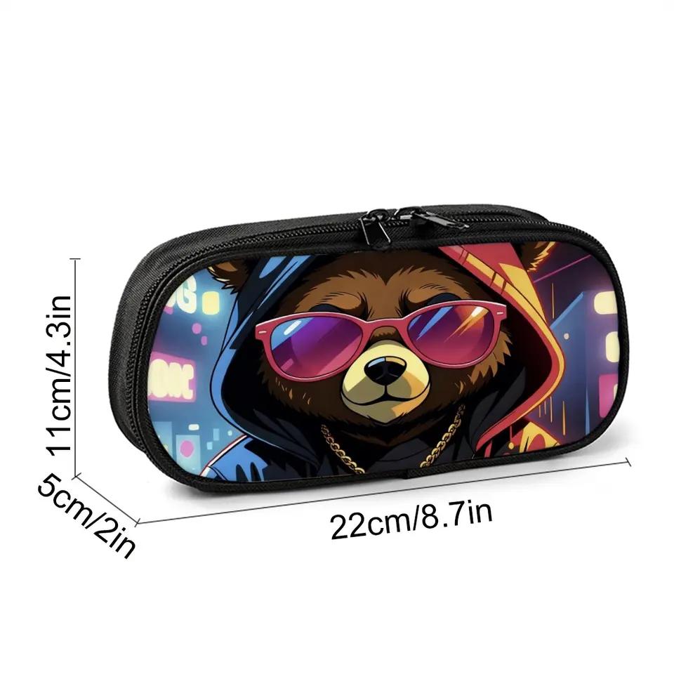 Hot Sales Bear Print Layered Fabric Pencil Case Quality 3D Cartoon Pen Bag Best Gift for Boys/Girls School Supplies