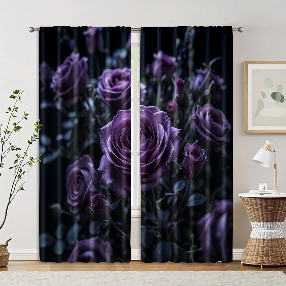 

2 шт., фильтрующие шторы (исключая удилища, неподвижный, без батареек) Фиолетовая роза для использования в спальнях и гостиных 29x65in(75x166cm)
