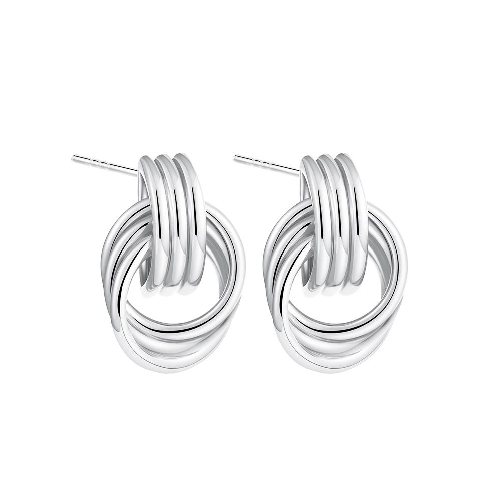 Vintage Three Layers Mini Knot Stud Earrings for Women Gold Plated Twisted Small Circle Stainless Steel Earring Punk Jewelry