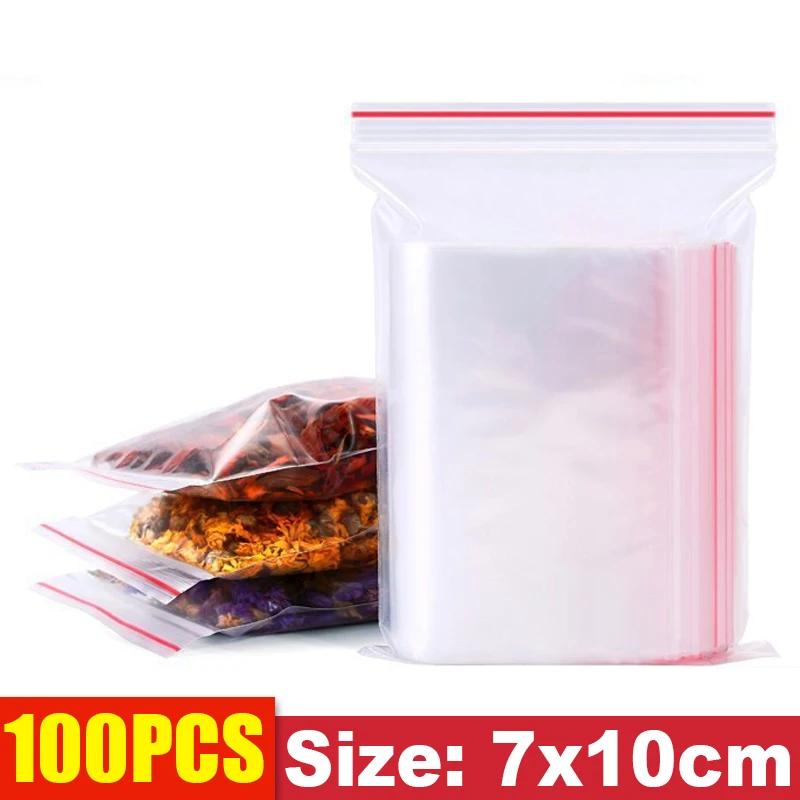 100pcs Transparent Plastic Bags Reusable Selaing Zip Bag PE Thicken Sealed Storage Bag Food Jewelry Packing Organizer Pouch