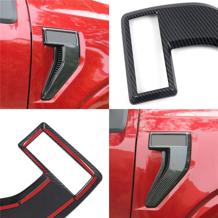 4 Pcs Car Carbon Fiber Style ABS Side Fender Cover Trim For 2021-2022 Ford F-150