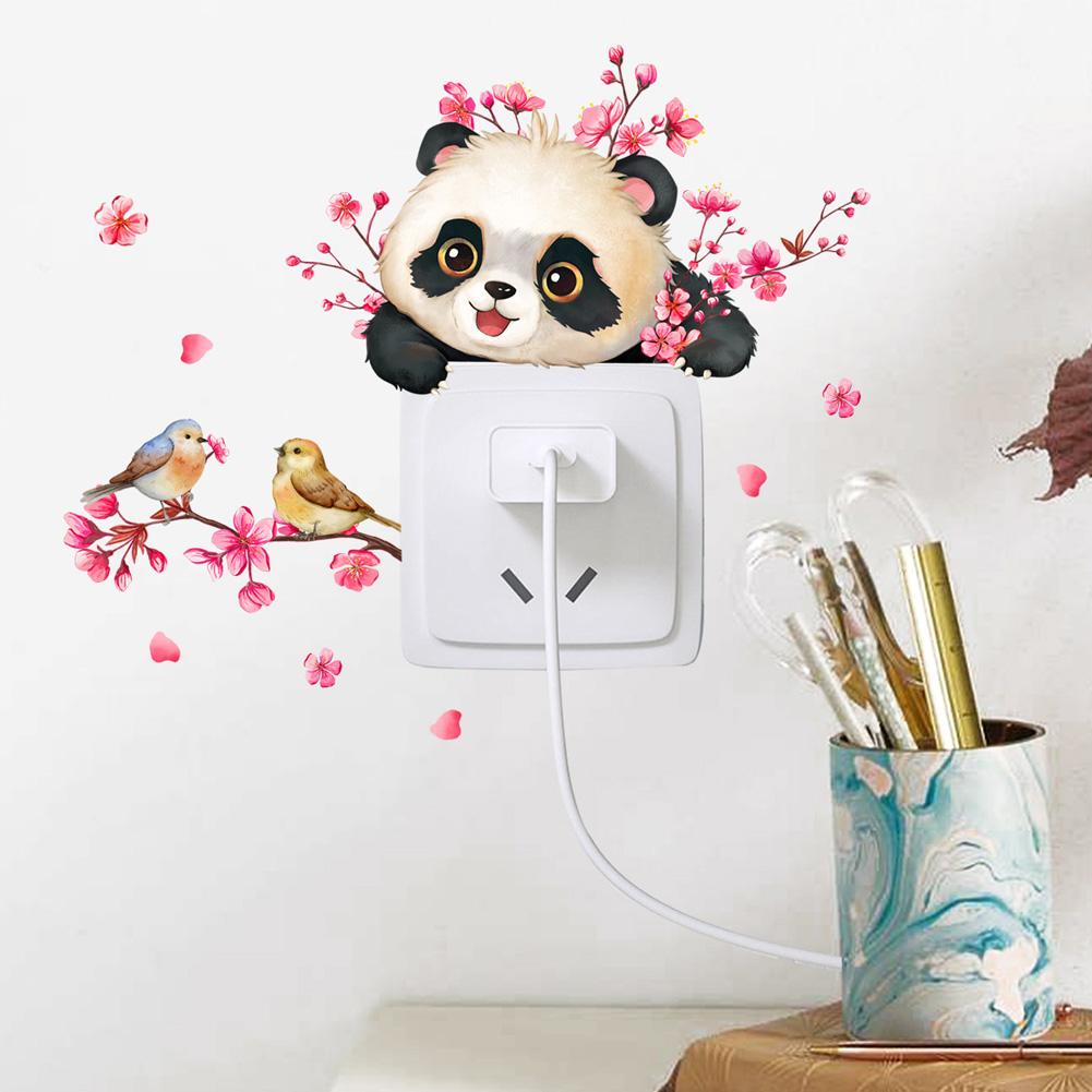 Cartoon Panda Bird Flower Switch Sticker Kids Room Bedroom For Wall Decoration Mural Self-adhesive Home Decor Cute Animals Decal