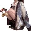 Women's Retro Japanese Argyle Sweater - Loose Fit, Soft Knit Cardigan for Autumn and Winter