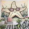 Starfish Wearing Sunglasses Illustration Pattern Wall Hanging Tapestry Decorative Tapestry Home Decor for Bedroom and Living Room