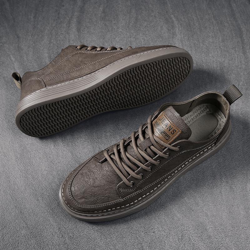 Four Seasons Versatile Casual Board Shoes Men's Low-top Leather Casual Shoes Black Lace-up Retro Daily Workwear Men's Shoes Autumn and Winter