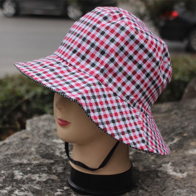 Retro Plaid Bucket Hat Women'S Sweet Lace Up Fishing Hat Summer Sun Protection And Uv Protection Hat