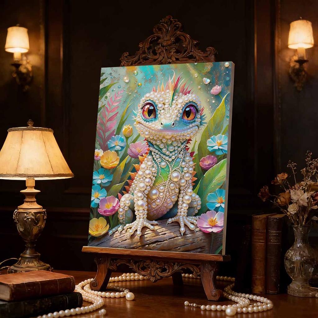 5D DIY Frameless Pearl Painting Lizard Pattern Painting Kit, Suitable for Home Living Room Bedroom and Other Wall Decoration Art Paintings