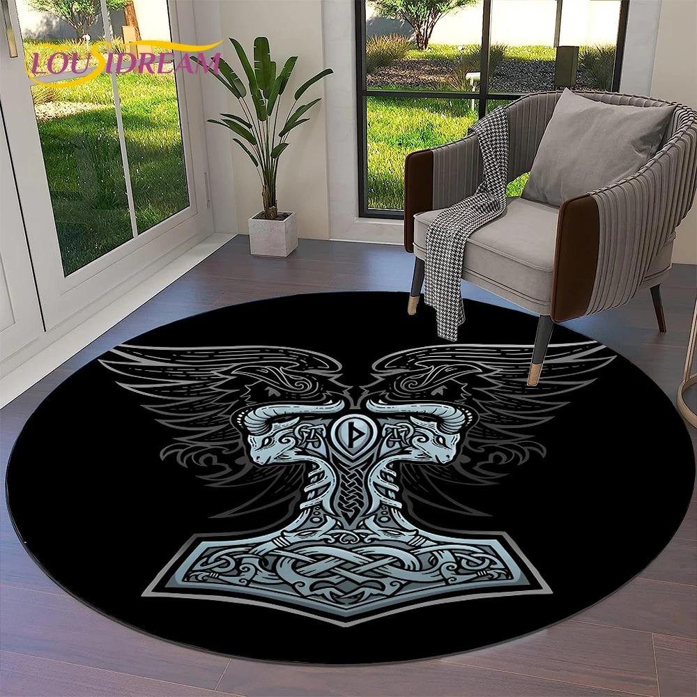 Tree of Life Viking Yggdrasil Valknut Round Carpet Rug for Living Room Bedroom Sofa Decor,Kid Paly Area Rug Non-slip Floor Mat
