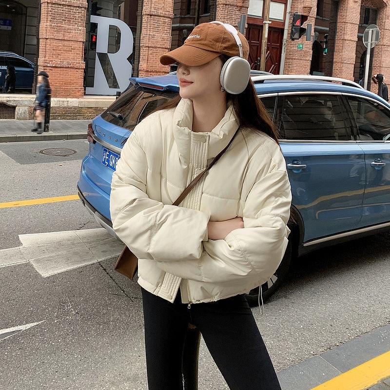 

Не требующая ухода кожаная короткая хлопковая одежда женская зимняя новая маленькая свободная куртка-пуховик с воротником-стойкой, модная XL белый