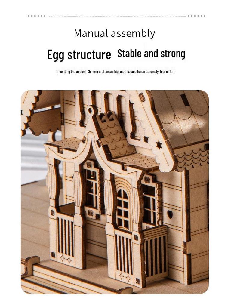 3D Wooden Puzzle Villa Model - Children's DIY Educational Building Blocks Toy