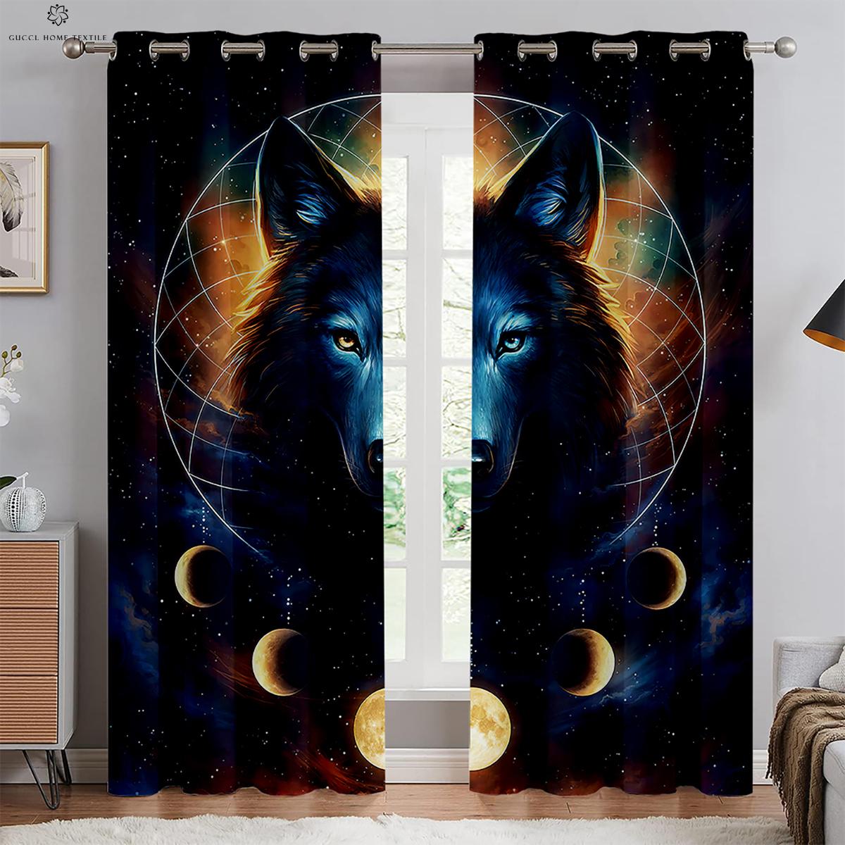

Теплоизоляционные затемняющие шторы на окна, рисунок в виде животного волка, звездное небо, спальня, гостиная, украшение кухни W100xH130(CM) folio&Grommet Top